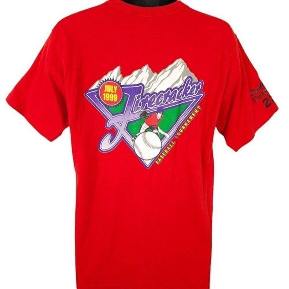 Firecracker Baseball Tournament T Shirt Vintage 90s 1999 Chatfield Chargers High - Picture 1 of 7